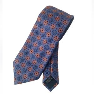 Canali Blue Medallion Silk Tie with Rust Accents